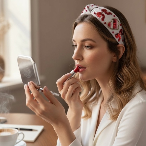 260. Sequin Heart & Coquette Girl Bow Headband - Picture 4 of 4
